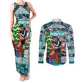Custom Power Rugby Merry Christmas Couples Matching Tank Maxi Dress and Long Sleeve Button Shirt Indigenous Australian Art