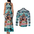 Custom Power Rugby Merry Christmas Couples Matching Tank Maxi Dress and Long Sleeve Button Shirt Indigenous Australian Art