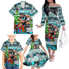 Custom Power Rugby Merry Christmas Family Matching Off The Shoulder Long Sleeve Dress and Hawaiian Shirt Indigenous Australian Art