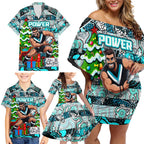 Custom Power Rugby Merry Christmas Family Matching Off Shoulder Short Dress and Hawaiian Shirt Indigenous Australian Art