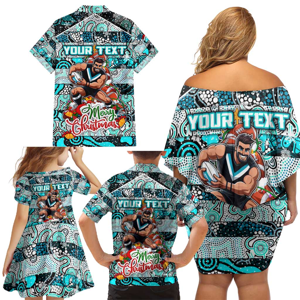 Custom Power Rugby Merry Christmas Family Matching Off Shoulder Short Dress and Hawaiian Shirt Indigenous Australian Art