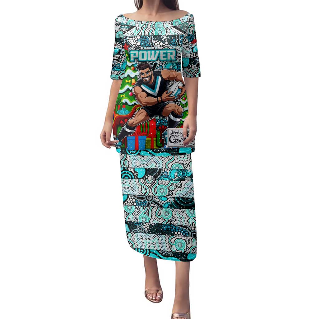 Custom Power Rugby Merry Christmas Family Matching Puletasi and Hawaiian Shirt Indigenous Australian Art