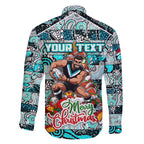 Custom Power Rugby Merry Christmas Family Matching Short Sleeve Bodycon Dress and Hawaiian Shirt Indigenous Australian Art