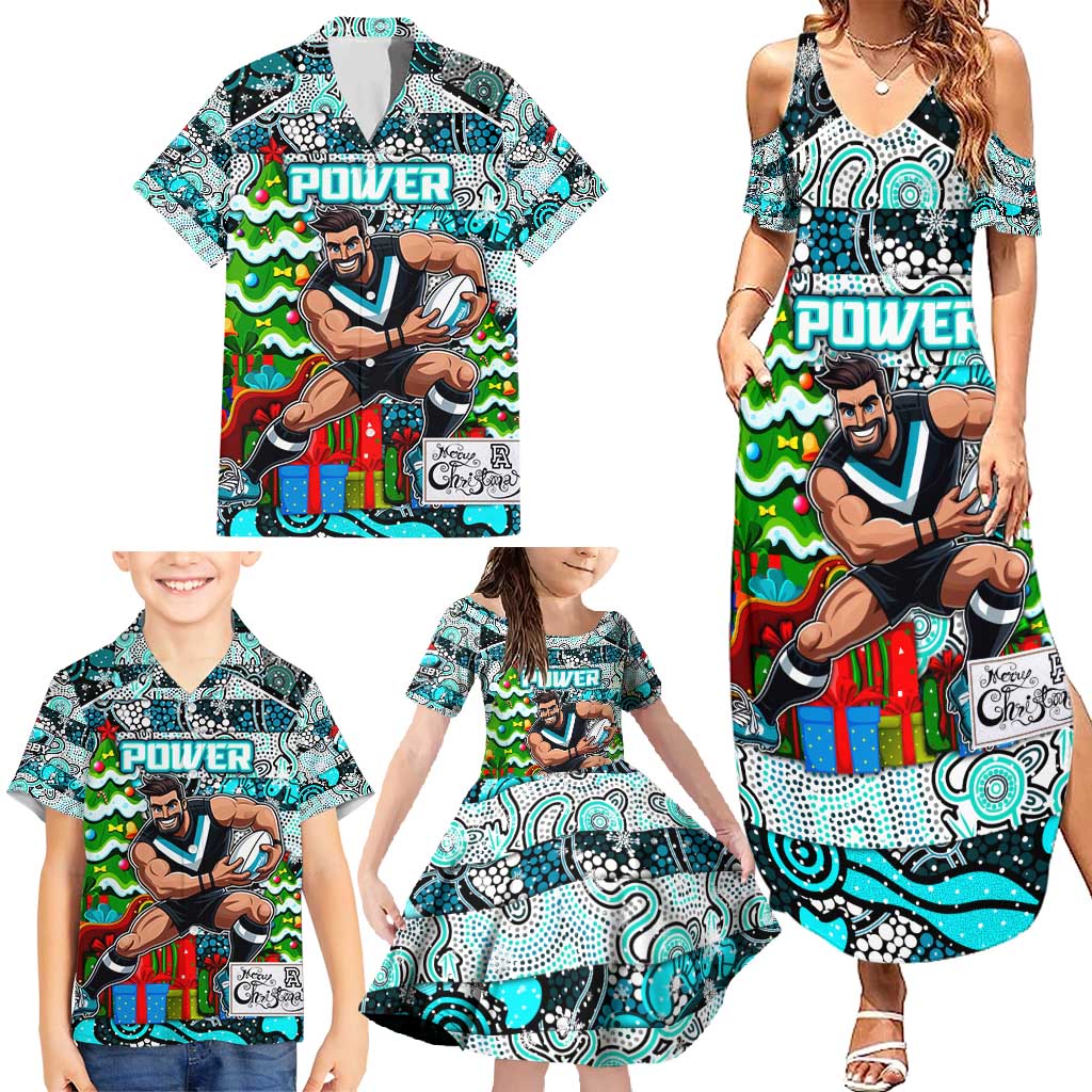 Custom Power Rugby Merry Christmas Family Matching Summer Maxi Dress and Hawaiian Shirt Indigenous Australian Art