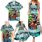 Custom Power Rugby Merry Christmas Family Matching Summer Maxi Dress and Hawaiian Shirt Indigenous Australian Art