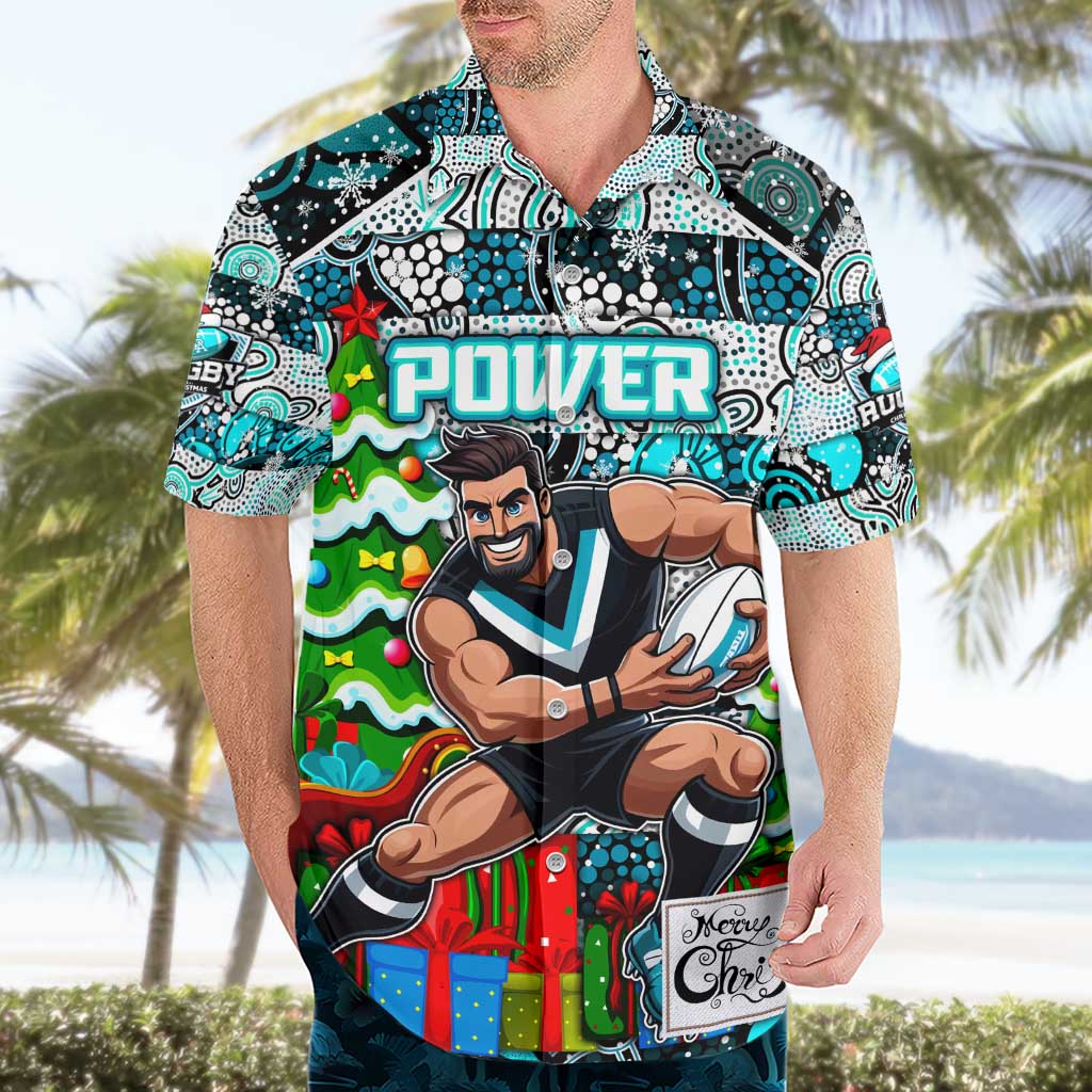 Custom Power Rugby Merry Christmas Hawaiian Shirt Indigenous Australian Art