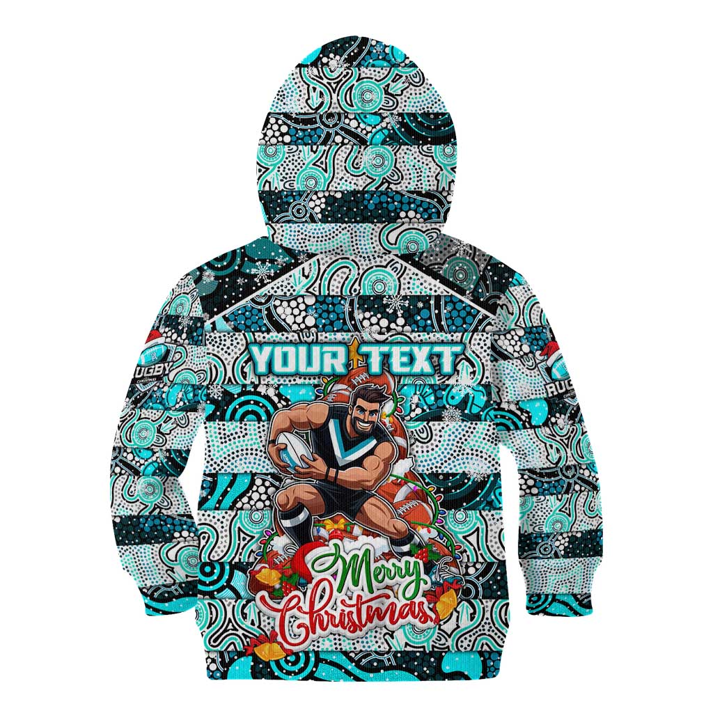 Custom Power Rugby Merry Christmas Kid Hoodie Indigenous Australian Art