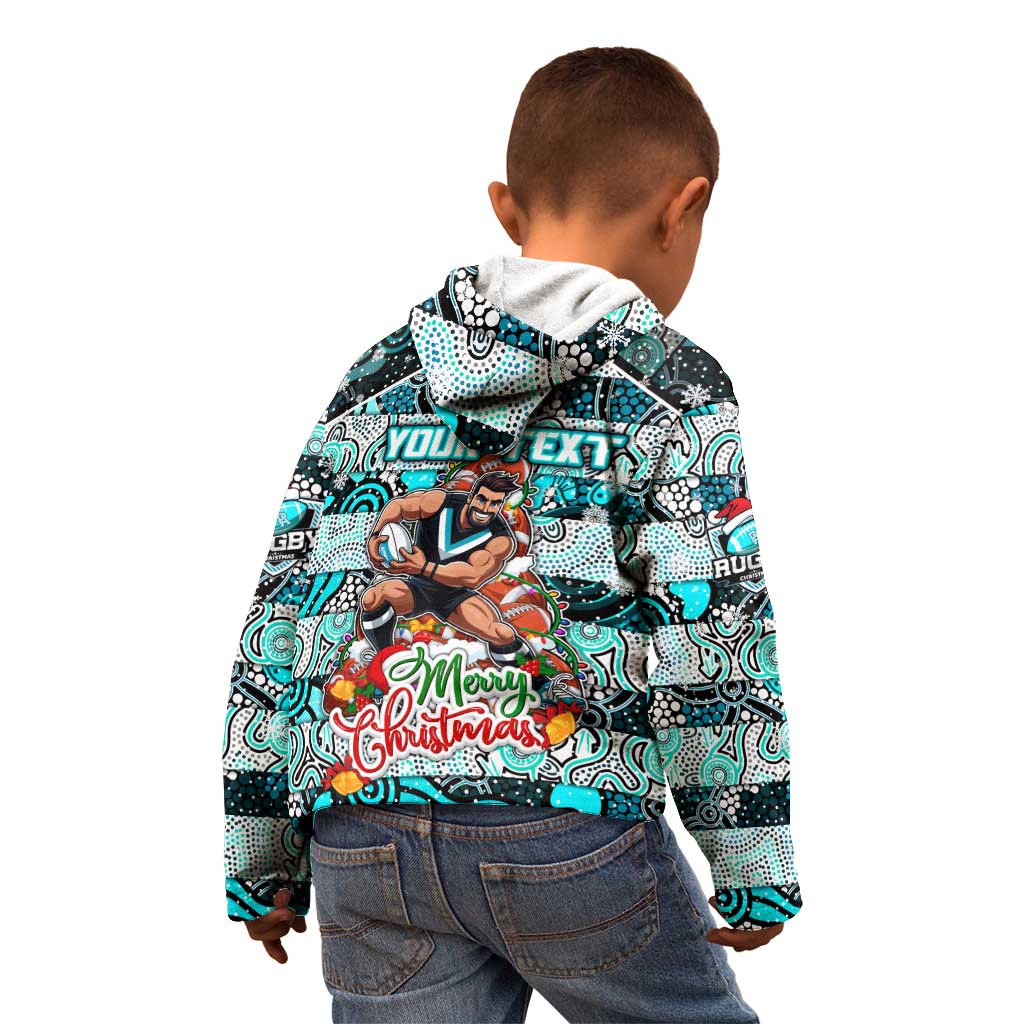 Custom Power Rugby Merry Christmas Kid Hoodie Indigenous Australian Art