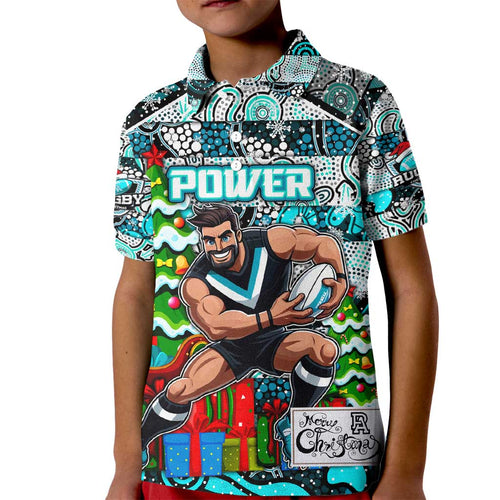 Custom Power Rugby Merry Christmas Kid Polo Shirt Indigenous Australian Art