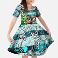 Custom Power Rugby Merry Christmas Kid Short Sleeve Dress Indigenous Australian Art