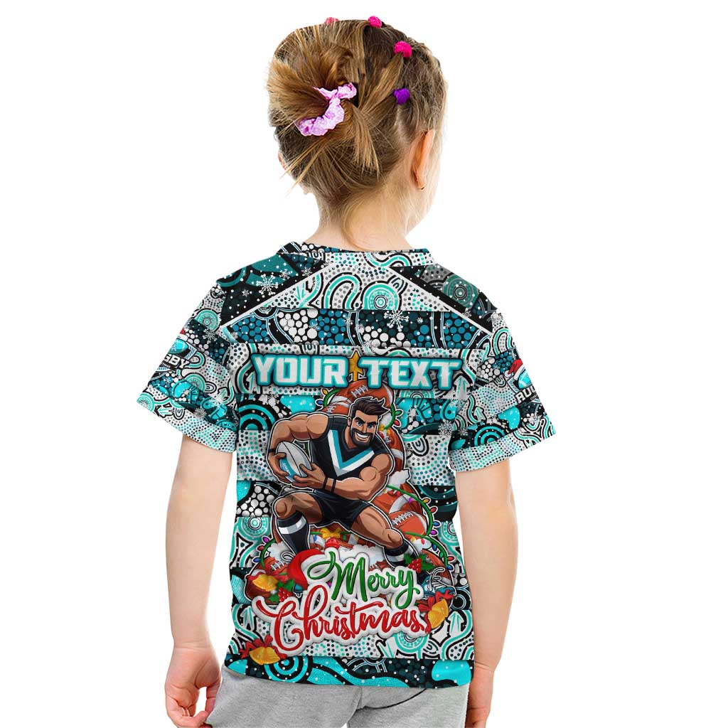 Custom Power Rugby Merry Christmas Kid T Shirt Indigenous Australian Art