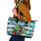 Power Football Merry Christmas Leather Tote Bag Indigenous Australian Art