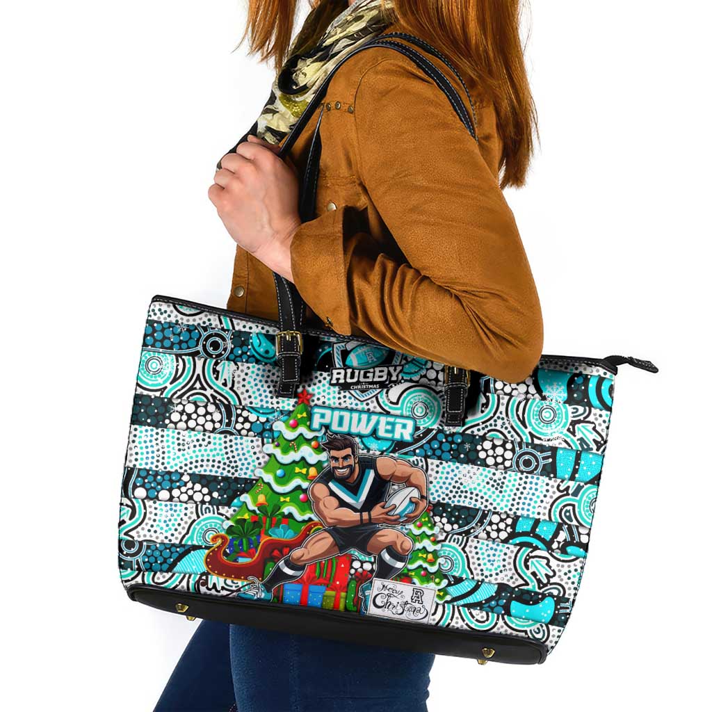 Power Football Merry Christmas Leather Tote Bag Indigenous Australian Art