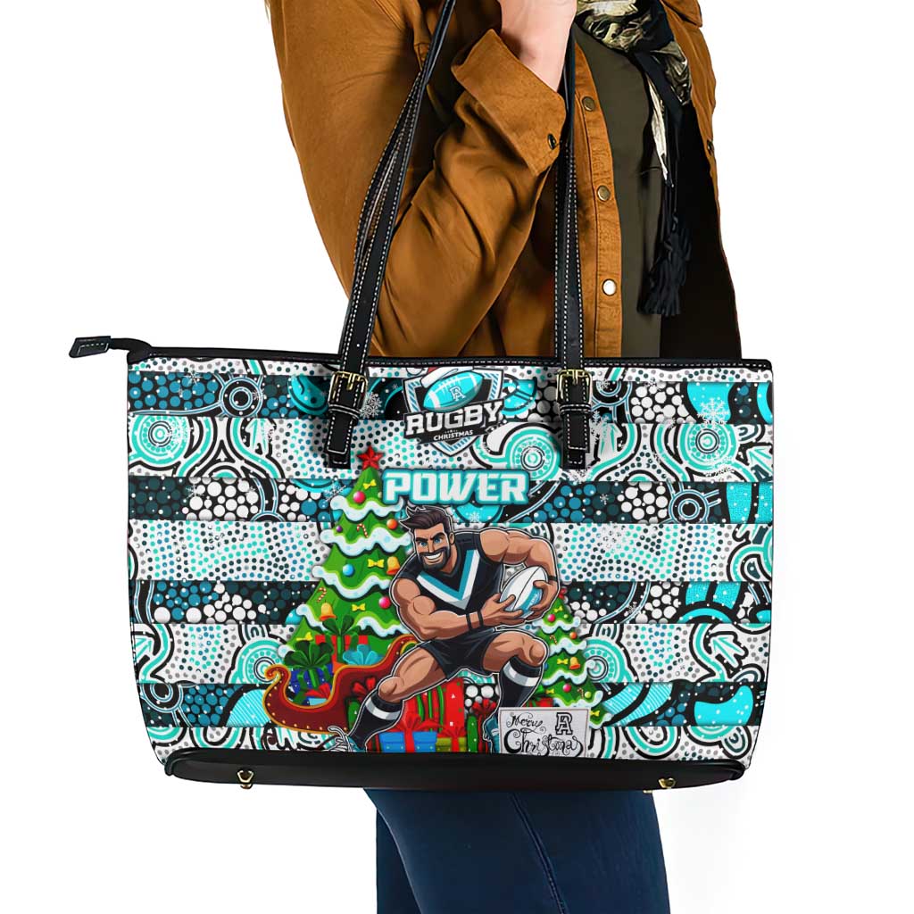 Power Football Merry Christmas Leather Tote Bag Indigenous Australian Art