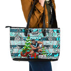 Power Football Merry Christmas Leather Tote Bag Indigenous Australian Art