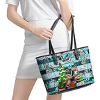 Power Football Merry Christmas Leather Tote Bag Indigenous Australian Art