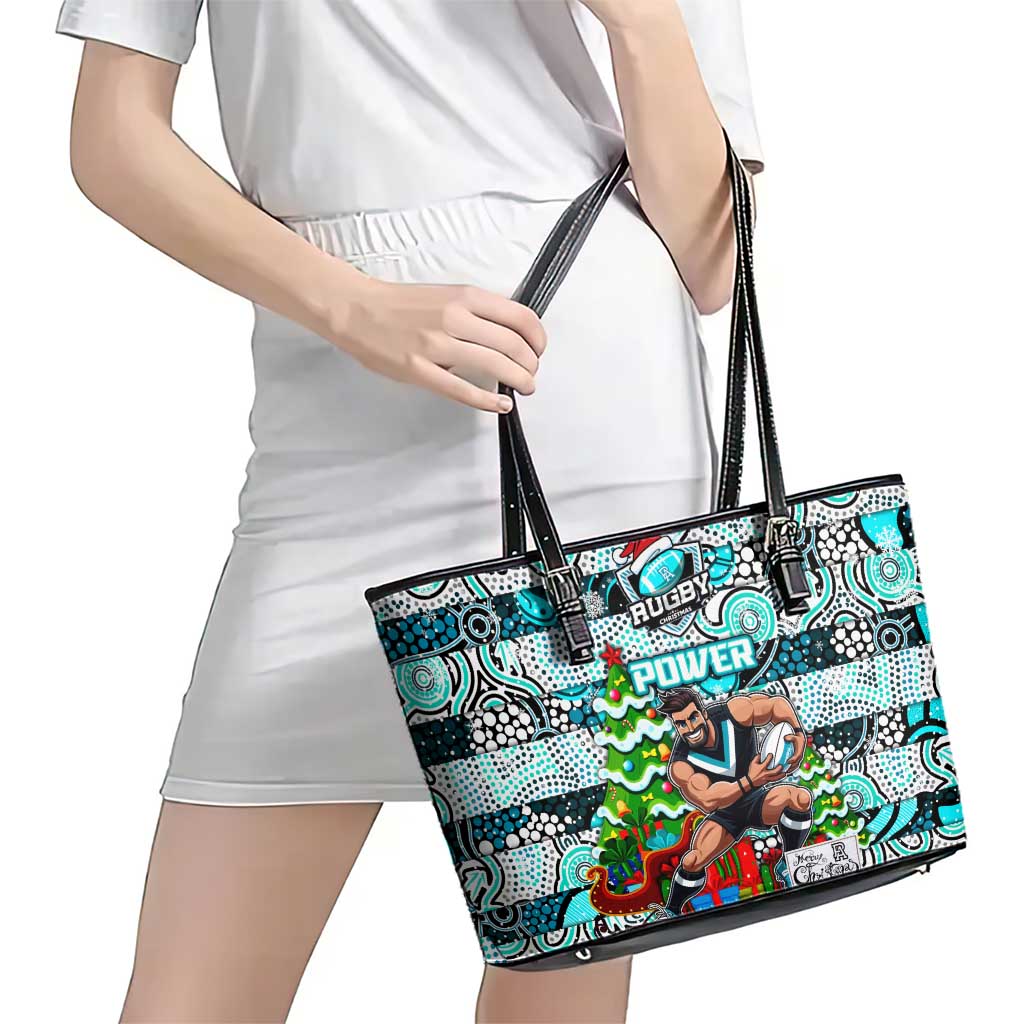 Power Football Merry Christmas Leather Tote Bag Indigenous Australian Art