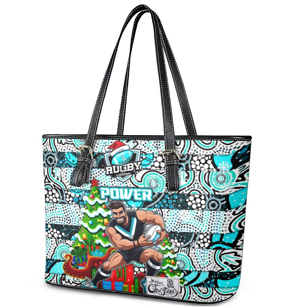 Power Football Merry Christmas Leather Tote Bag Indigenous Australian Art