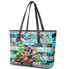 Power Football Merry Christmas Leather Tote Bag Indigenous Australian Art