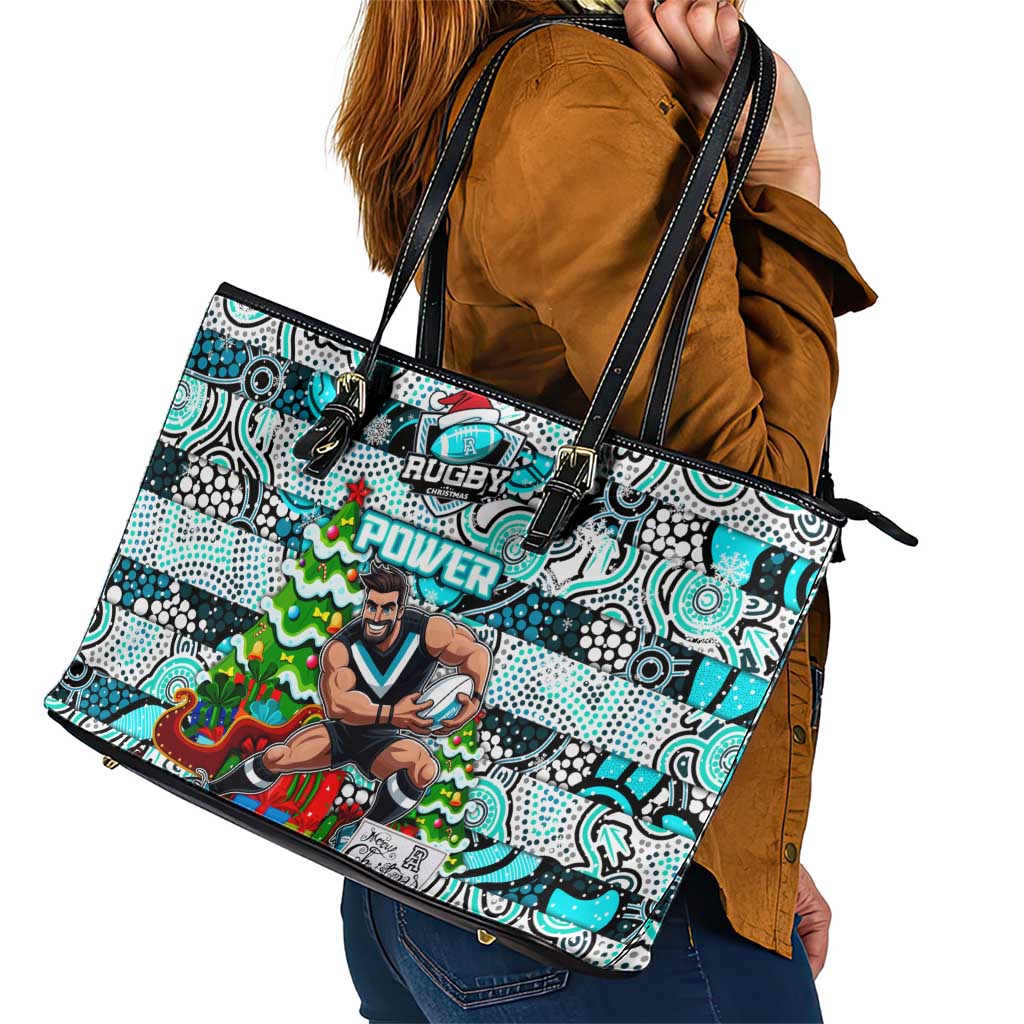 Power Football Merry Christmas Leather Tote Bag Indigenous Australian Art