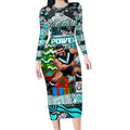 Custom Power Rugby Merry Christmas Long Sleeve Bodycon Dress Indigenous Australian Art