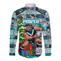 Custom Power Rugby Merry Christmas Long Sleeve Button Shirt Indigenous Australian Art