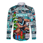 Custom Power Rugby Merry Christmas Long Sleeve Button Shirt Indigenous Australian Art