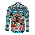 Custom Power Rugby Merry Christmas Long Sleeve Button Shirt Indigenous Australian Art