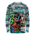 Custom Power Rugby Merry Christmas Long Sleeve Shirt Indigenous Australian Art