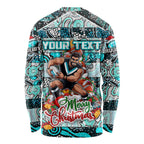 Custom Power Rugby Merry Christmas Long Sleeve Shirt Indigenous Australian Art