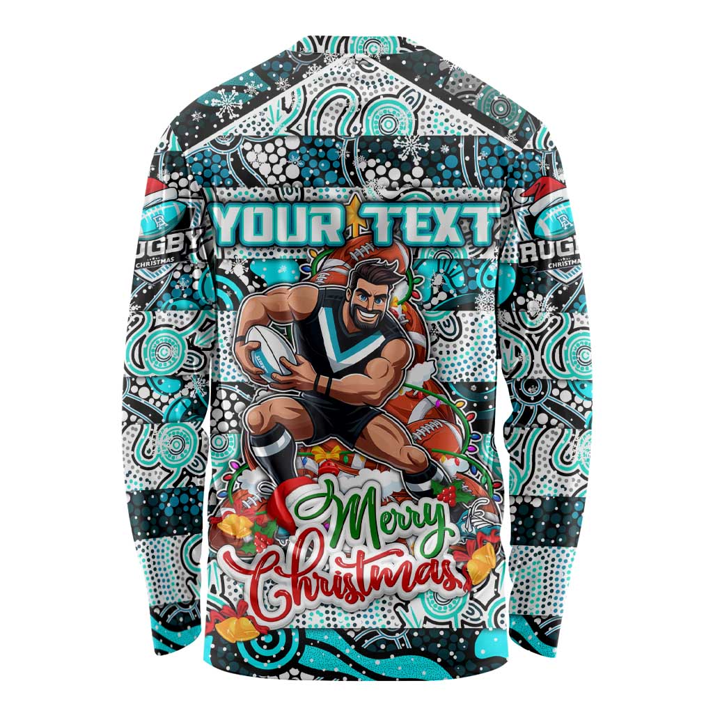 Custom Power Rugby Merry Christmas Long Sleeve Shirt Indigenous Australian Art