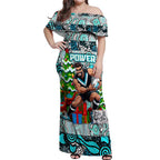 Custom Power Rugby Merry Christmas Off Shoulder Maxi Dress Indigenous Australian Art