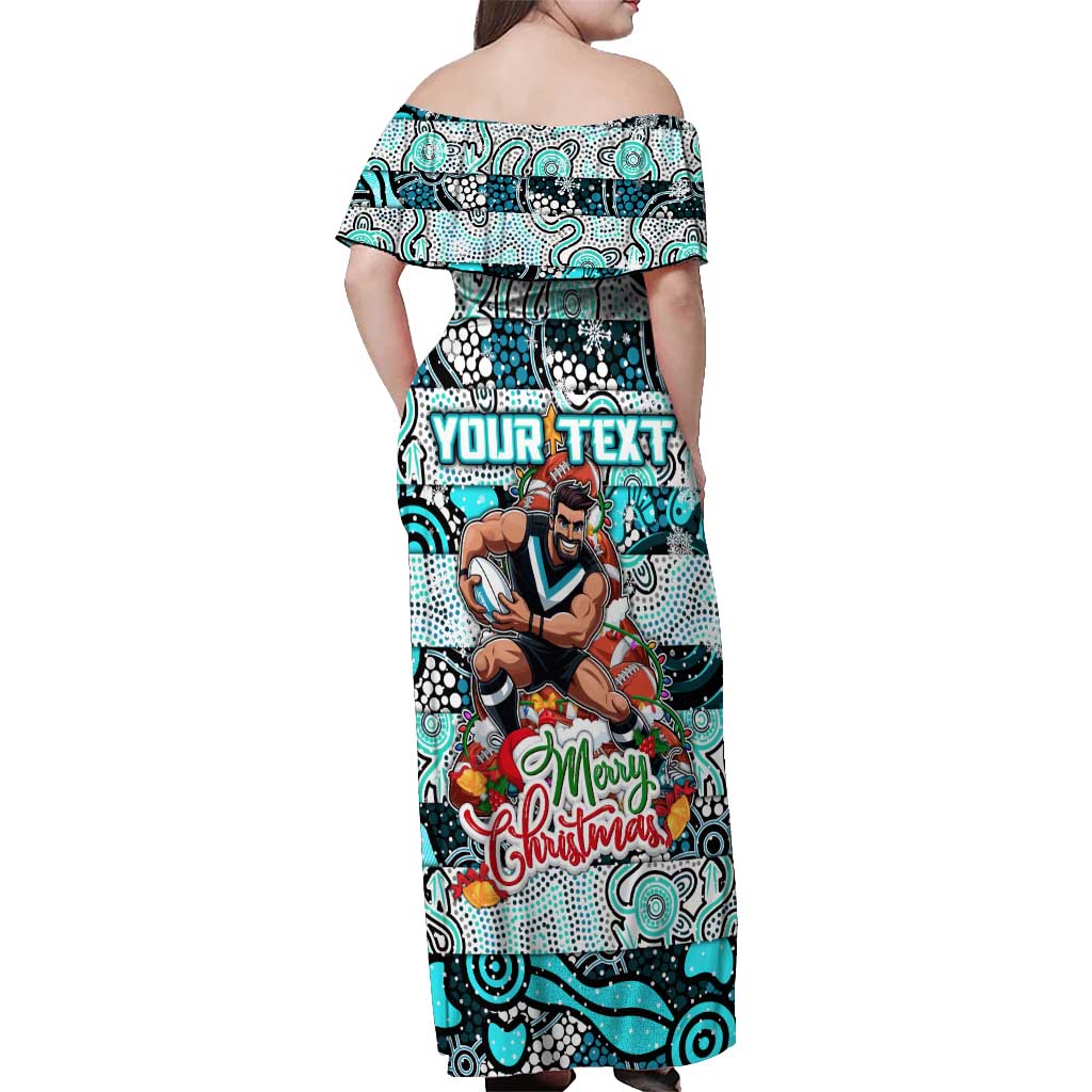 Custom Power Rugby Merry Christmas Off Shoulder Maxi Dress Indigenous Australian Art