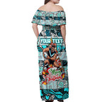 Custom Power Rugby Merry Christmas Off Shoulder Maxi Dress Indigenous Australian Art