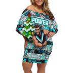 Custom Power Rugby Merry Christmas Off Shoulder Short Dress Indigenous Australian Art