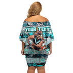 Custom Power Rugby Merry Christmas Off Shoulder Short Dress Indigenous Australian Art