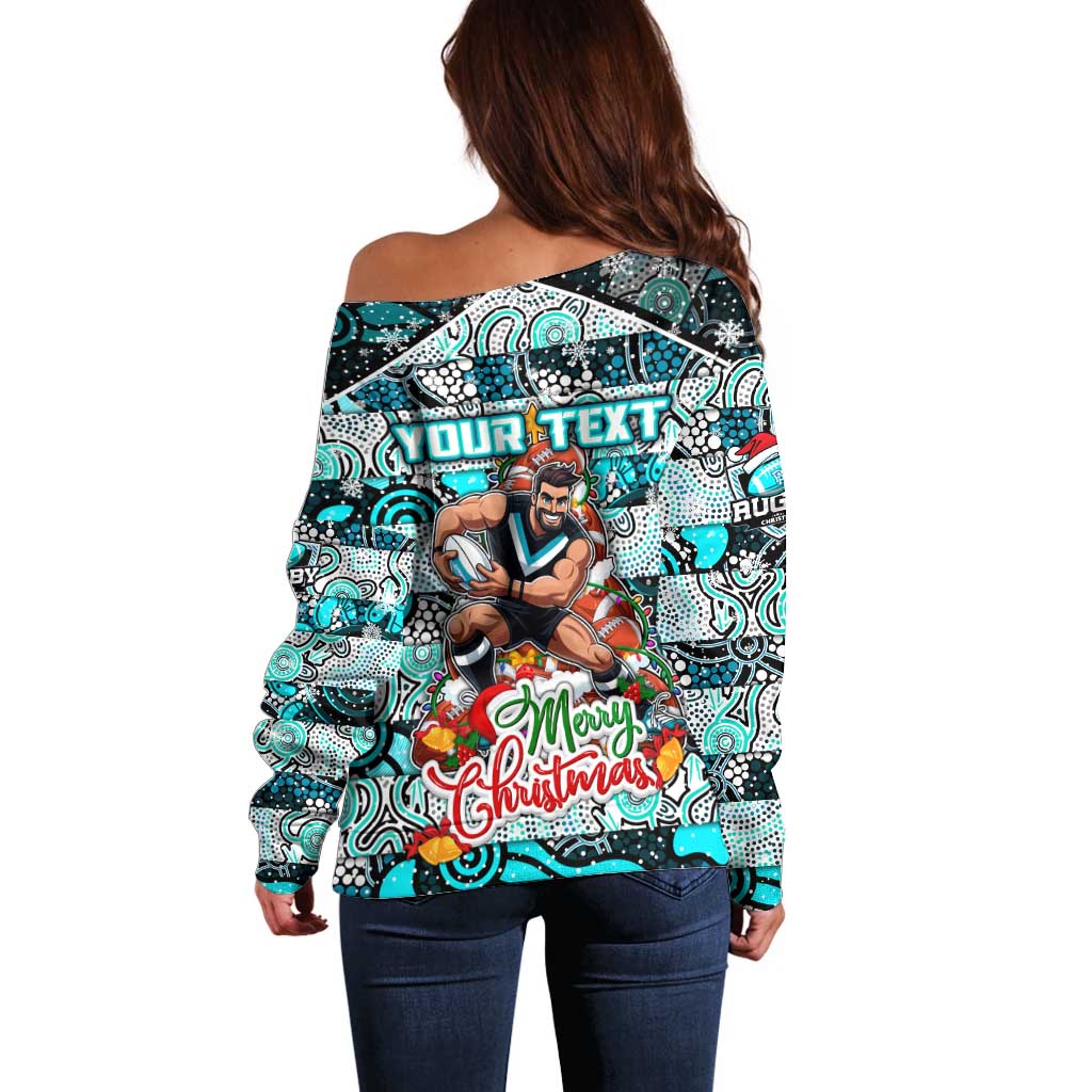 Custom Power Rugby Merry Christmas Off Shoulder Sweater Indigenous Australian Art
