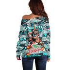 Custom Power Rugby Merry Christmas Off Shoulder Sweater Indigenous Australian Art