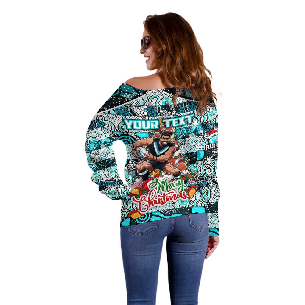 Custom Power Rugby Merry Christmas Off Shoulder Sweater Indigenous Australian Art