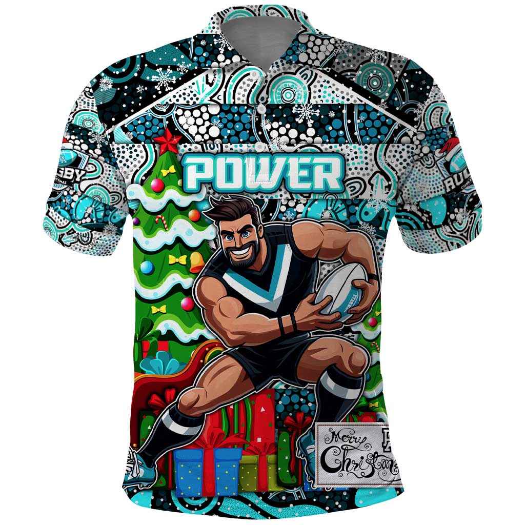 Custom Power Rugby Merry Christmas Polo Shirt Indigenous Australian Art
