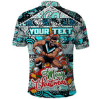 Custom Power Rugby Merry Christmas Polo Shirt Indigenous Australian Art