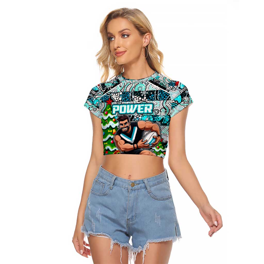 Custom Power Rugby Merry Christmas Raglan Cropped T Shirt Indigenous Australian Art