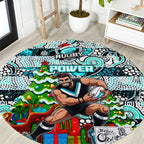 Power Football Merry Christmas Round Carpet Indigenous Australian Art