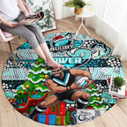 Power Football Merry Christmas Round Carpet Indigenous Australian Art