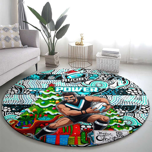 Power Football Merry Christmas Round Carpet Indigenous Australian Art