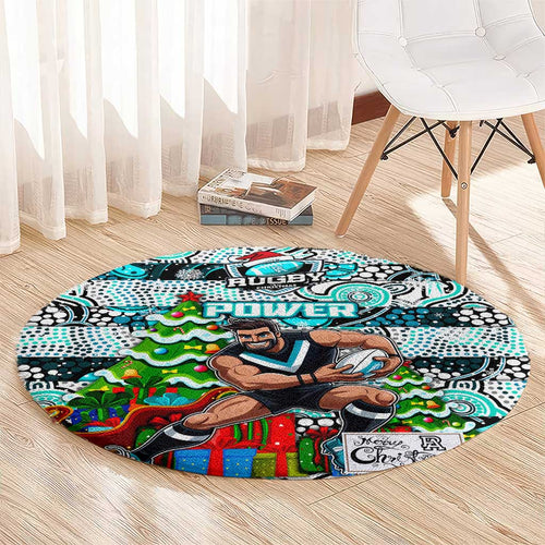 Power Football Merry Christmas Round Carpet Indigenous Australian Art