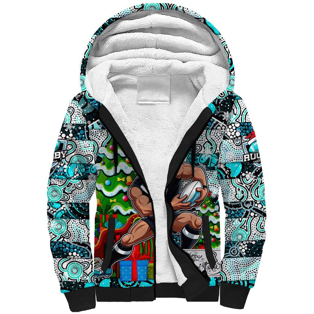 Custom Power Rugby Merry Christmas Sherpa Hoodie Indigenous Australian Art