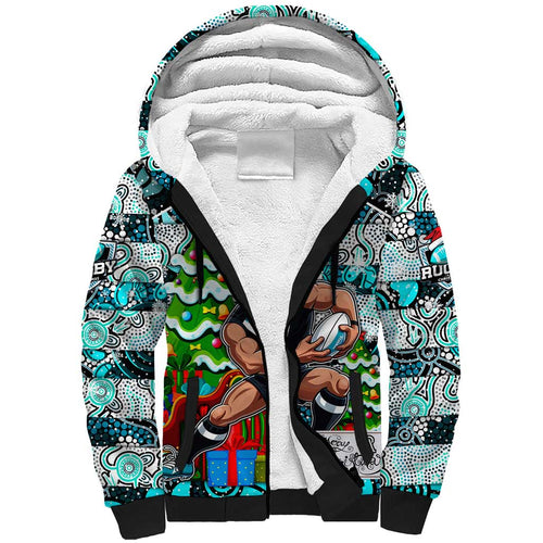Custom Power Rugby Merry Christmas Sherpa Hoodie Indigenous Australian Art
