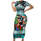 Custom Power Rugby Merry Christmas Short Sleeve Bodycon Dress Indigenous Australian Art