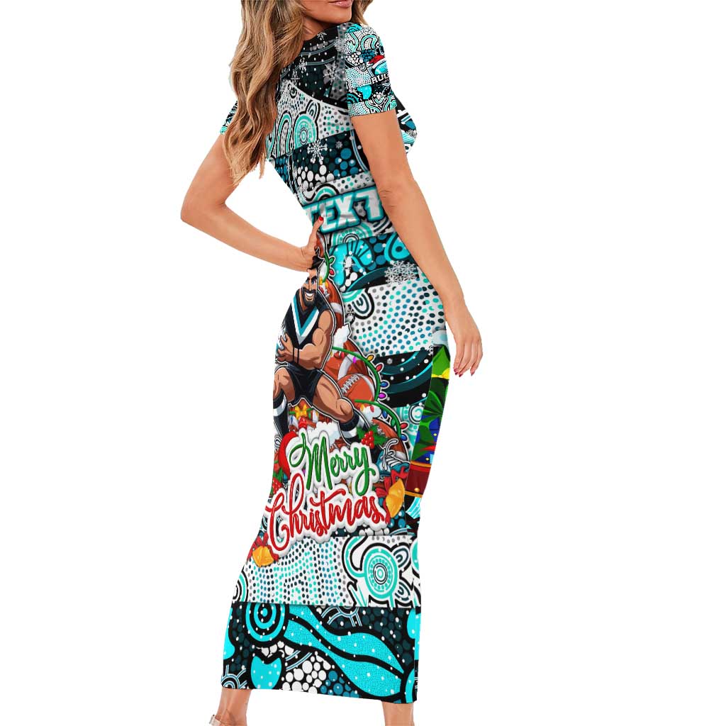 Custom Power Rugby Merry Christmas Short Sleeve Bodycon Dress Indigenous Australian Art